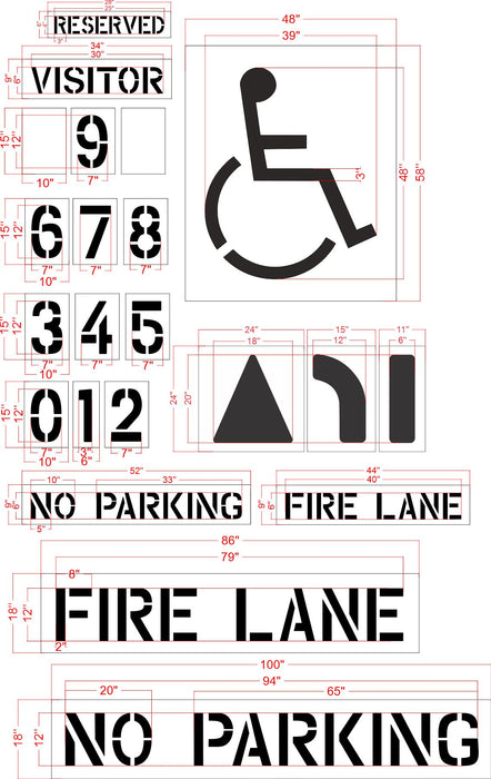 (22-piece) Parking Lot Pavement Marking Intermediate Stencil Set