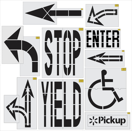 10 piece Walmart Striping Pro stencil kit for professional parking lot and retail pavement marking applications