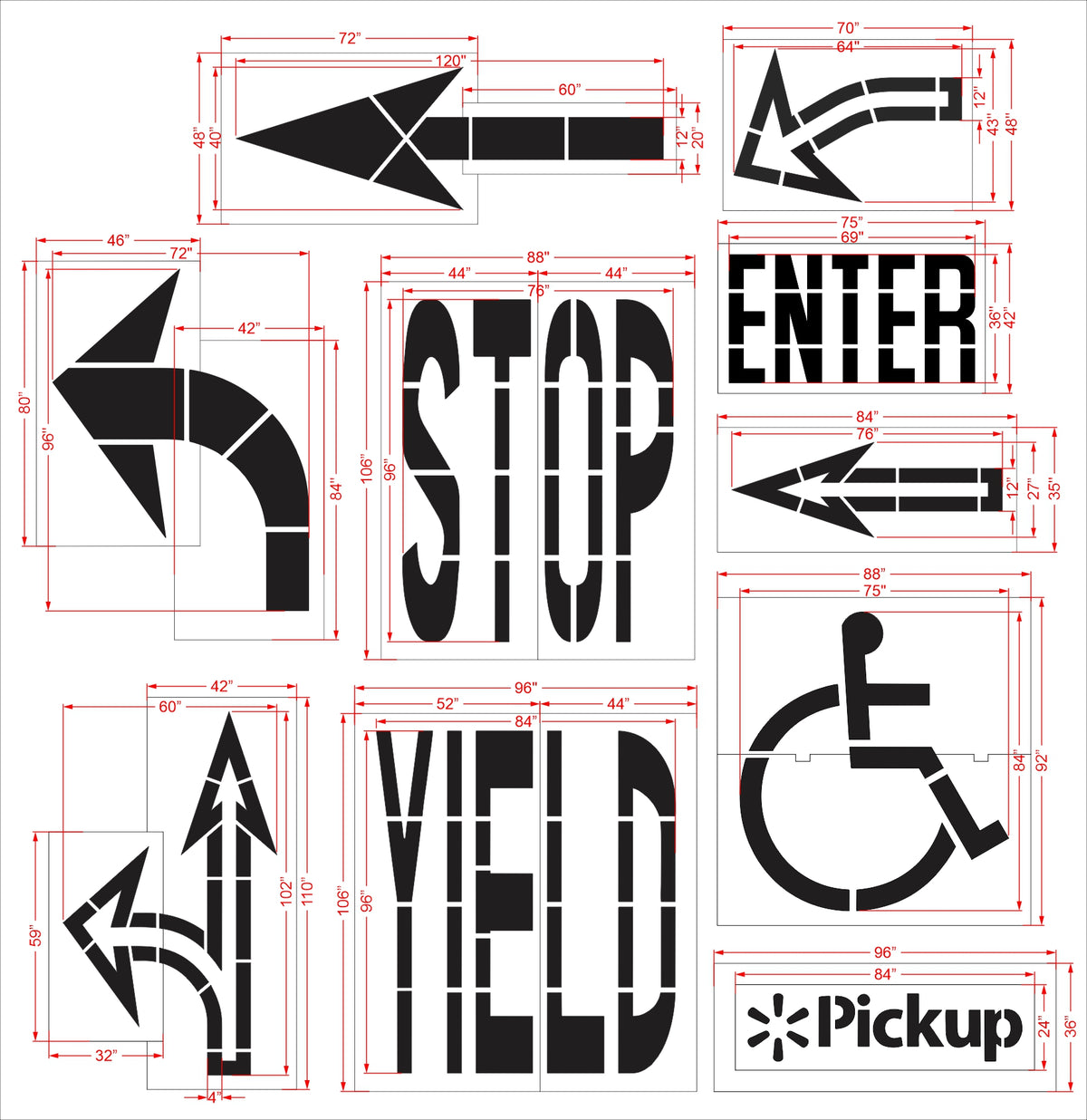 10 piece Walmart Striping Pro stencil kit for professional parking lot and retail pavement marking applications