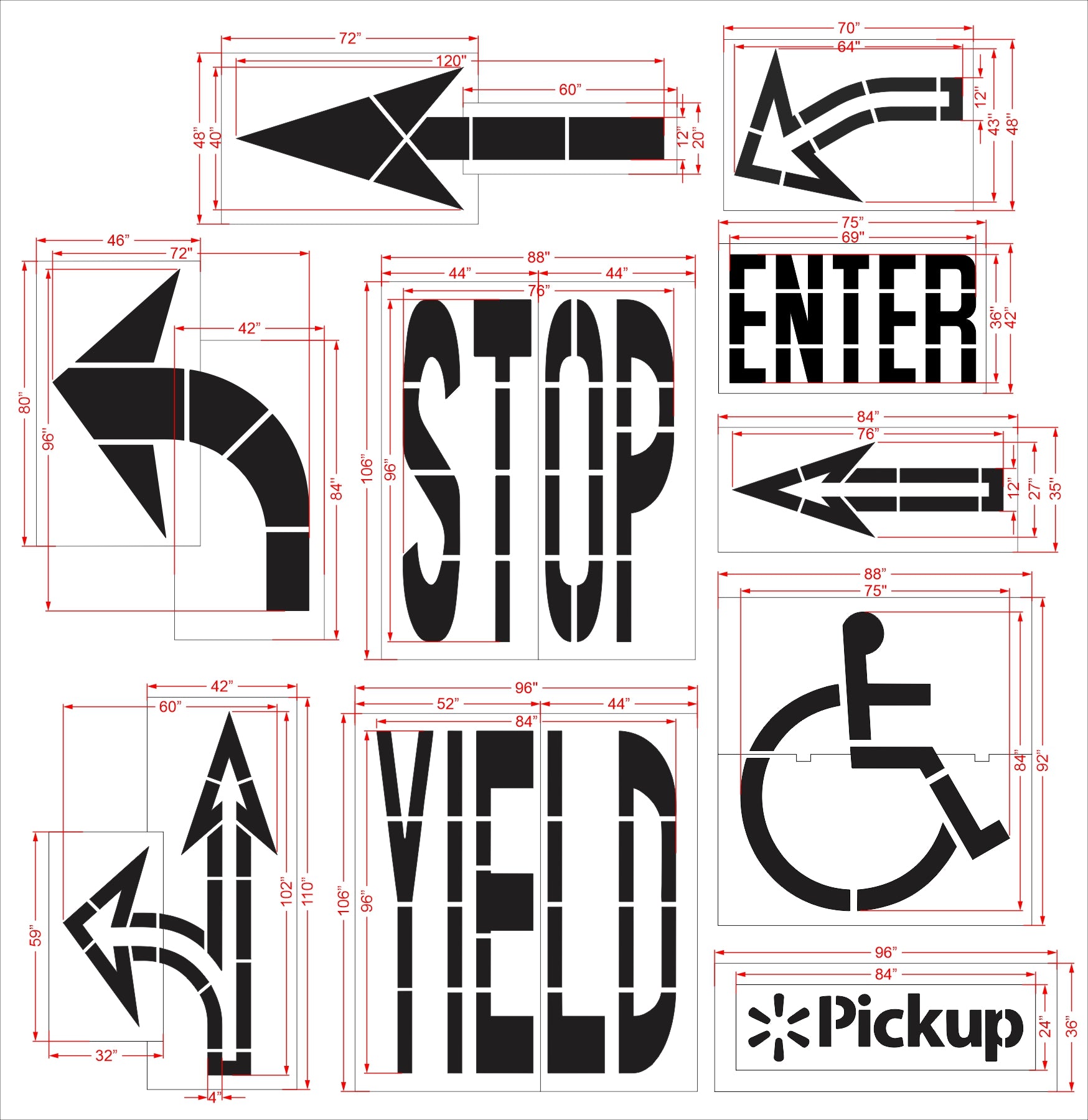 10 piece Walmart Striping Pro stencil kit for professional parking lot and retail pavement marking applications