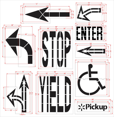 10 piece Walmart Striping Pro stencil kit for professional parking lot and retail pavement marking applications