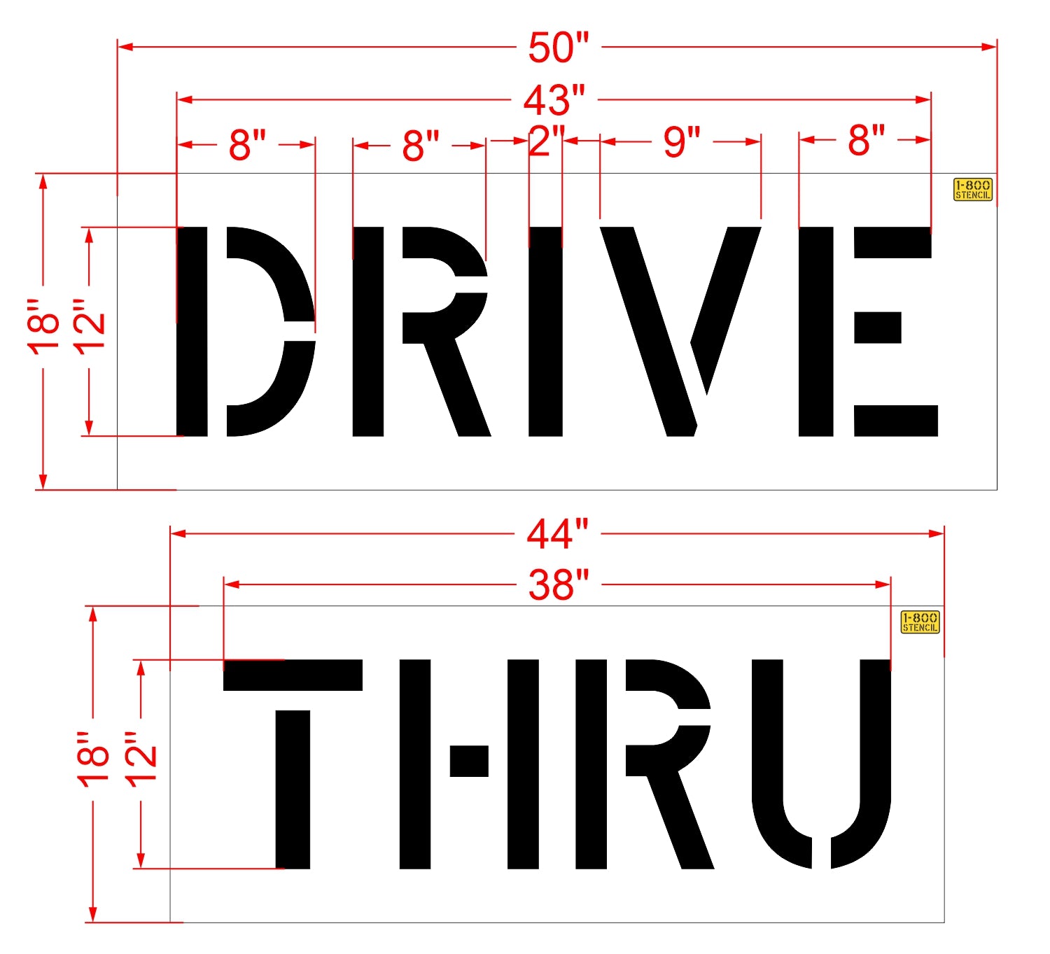 12 inch DRIVE THRU 2 piece pavement marking stencil for restaurant and retail drive lane striping applications
