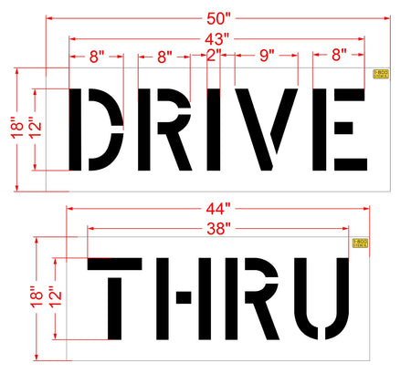 12 inch DRIVE THRU 2 piece pavement marking stencil for restaurant and retail drive lane striping applications