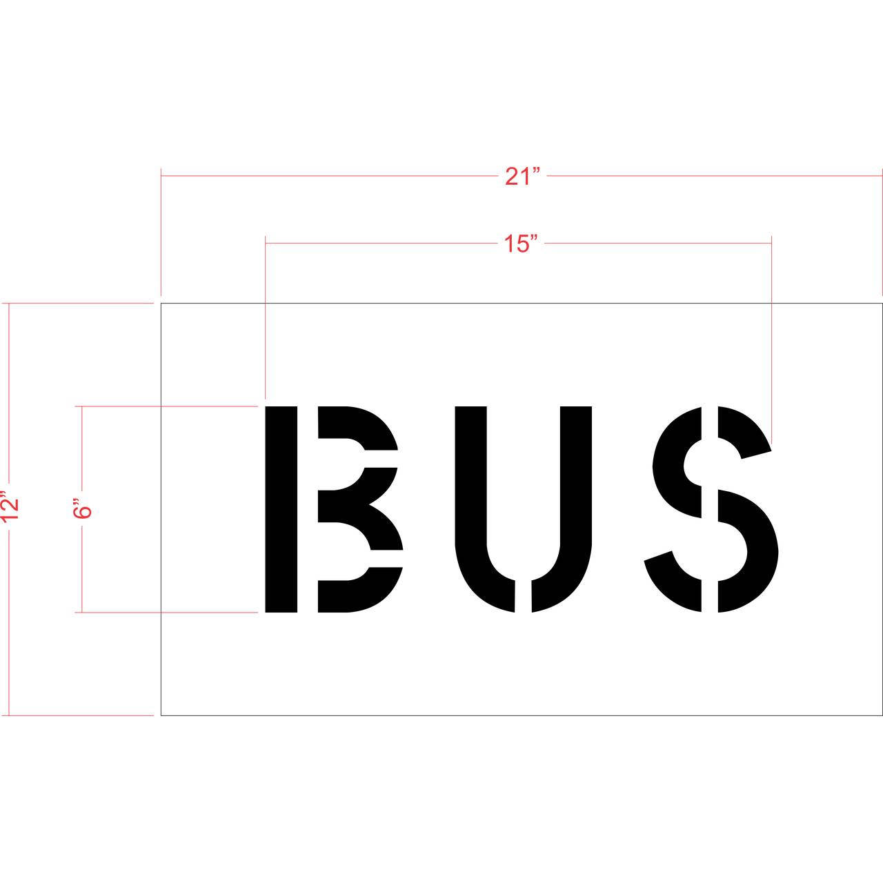 6 inch BUS stencil for small-format bus zone and transit pavement striping applications