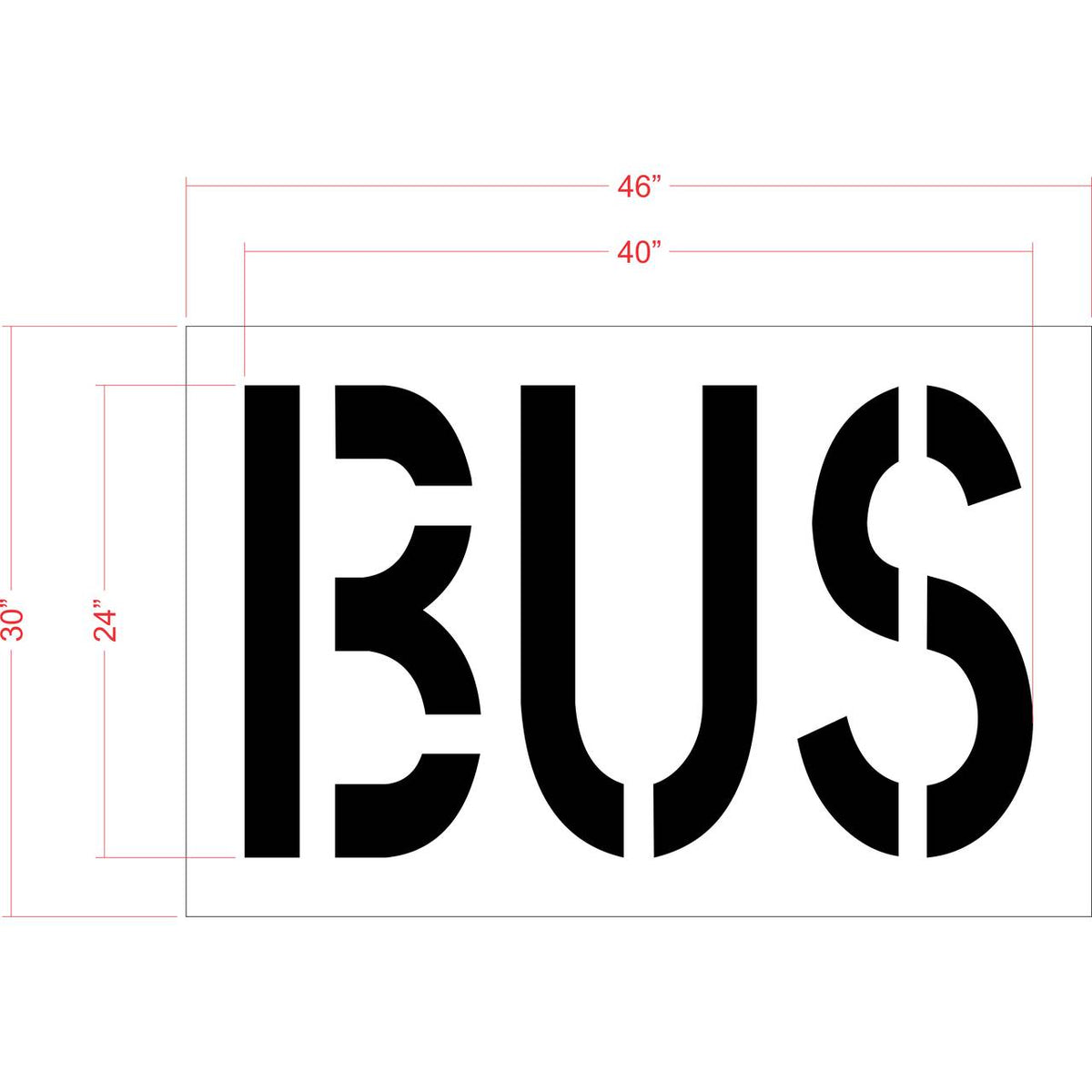 24 inch BUS stencil for bus lane, transit zone, and school bus pavement striping applications