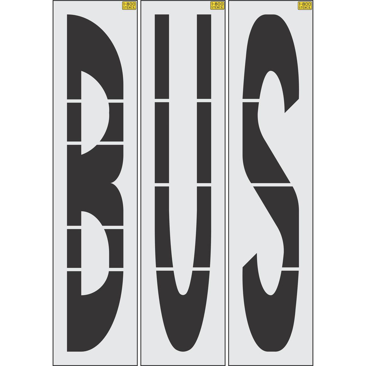 96 inch BUS stencil for bus lane, transit zone, and roadway pavement striping applications