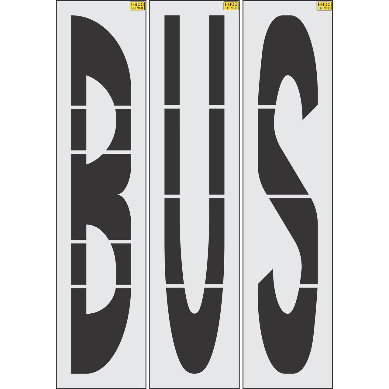 96 inch BUS stencil for bus lane, transit zone, and roadway pavement striping applications