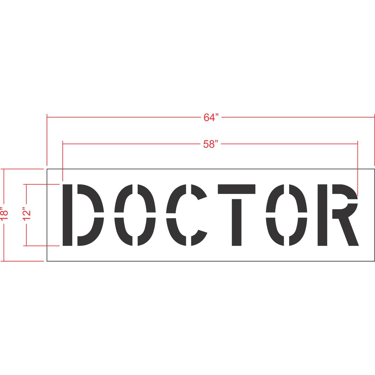 12 inch DOCTOR pavement marking stencil for medical office and healthcare facility parking lot striping applications