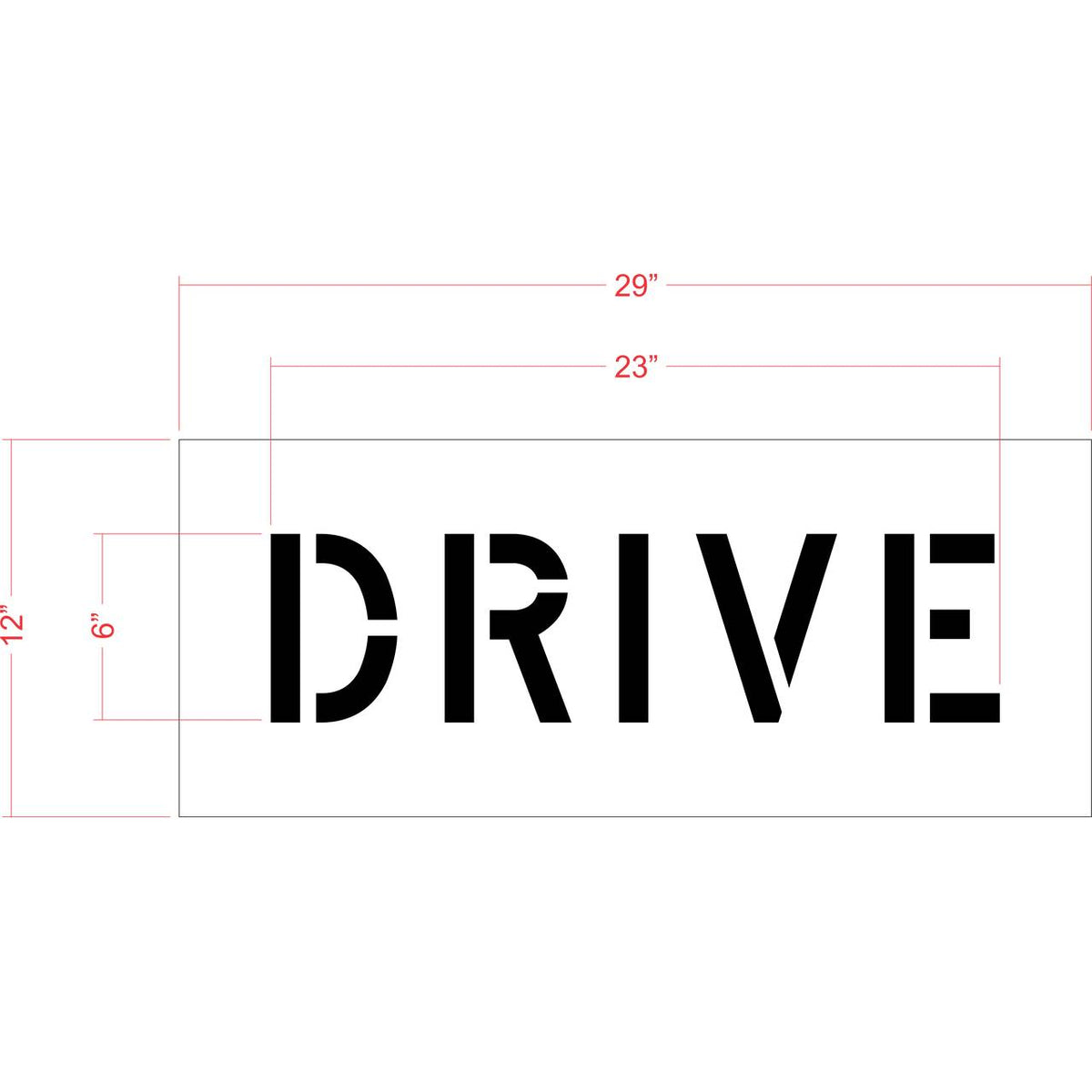6 inch DRIVE stencil for small-format drive lane and curb pavement striping applications