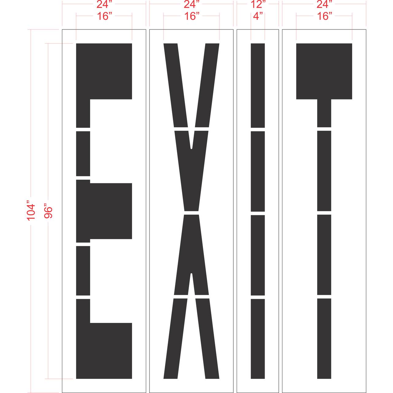 96 inch EXIT stencil for roadway, parking lot, and warehouse pavement marking applications