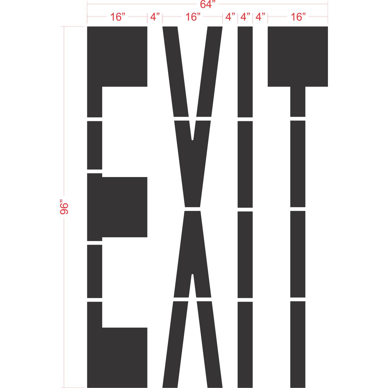 96 inch EXIT stencil for roadway, parking lot, and warehouse pavement marking applications