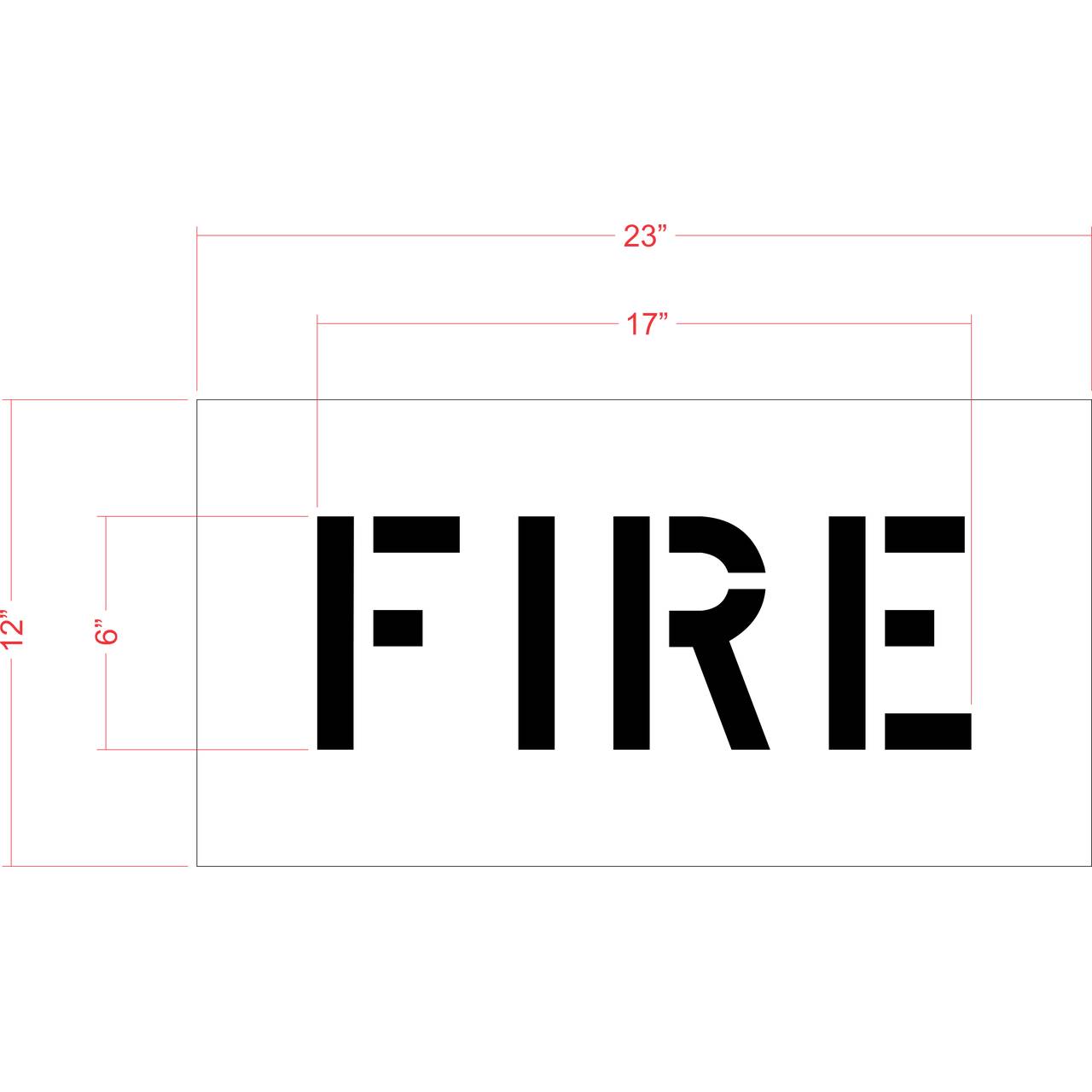 6 inch FIRE stencil for curb, parking lot, and municipal pavement marking applications