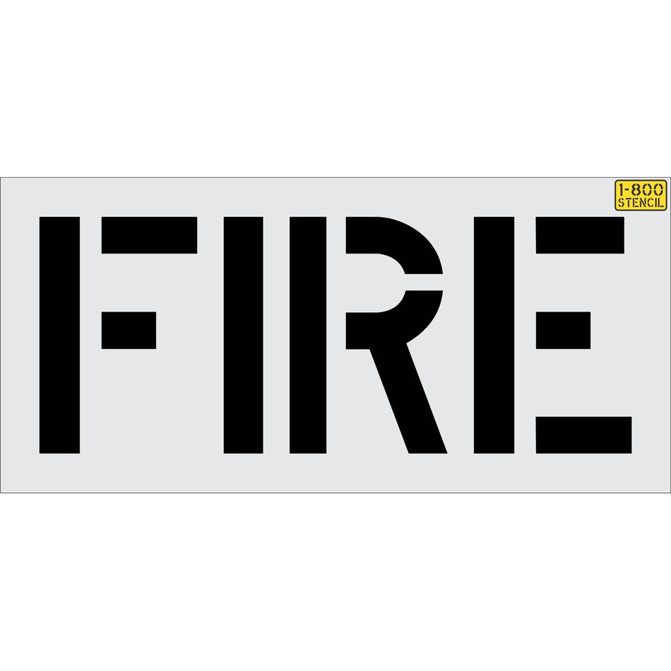 18 inch FIRE stencil for parking lot, curb, and municipal pavement marking applications