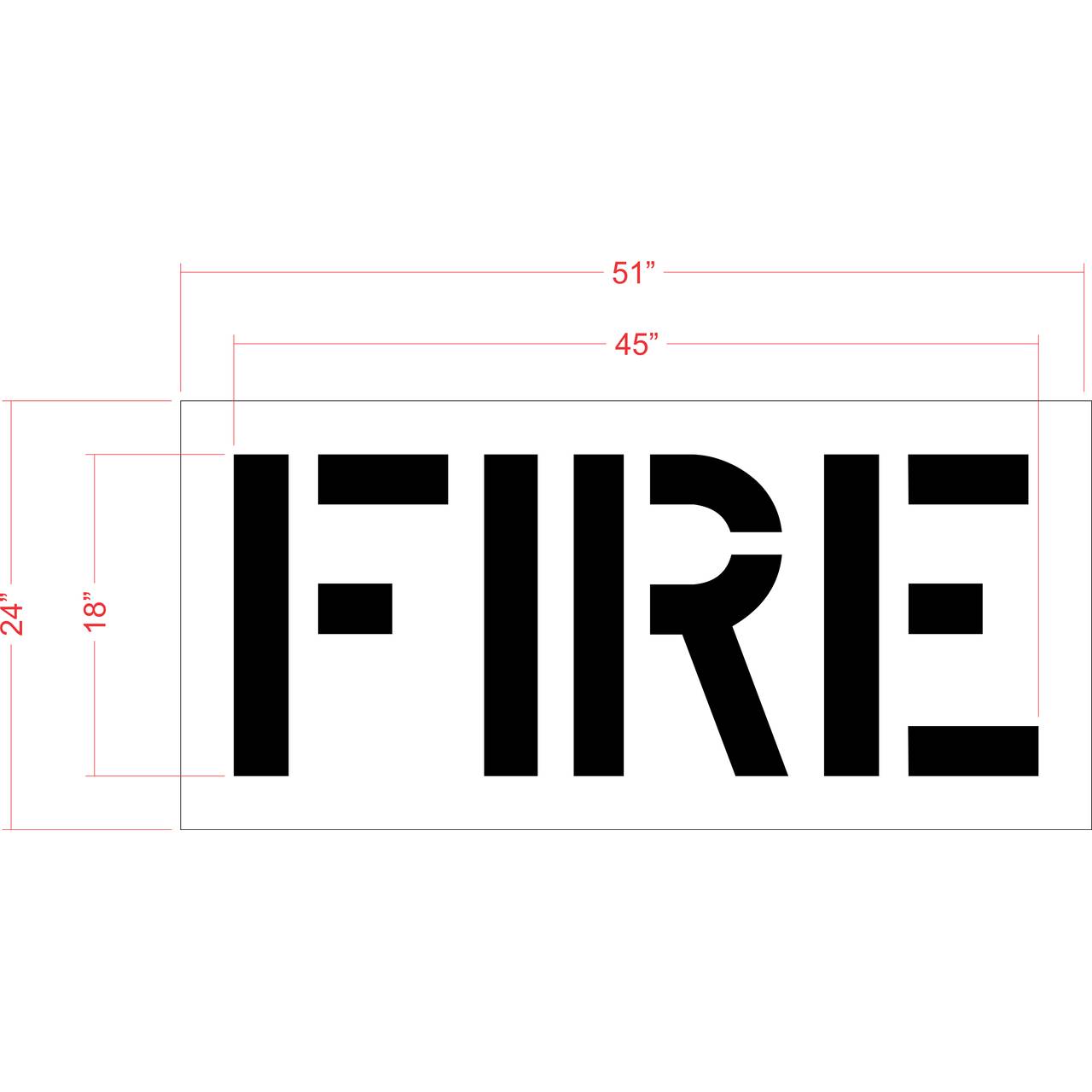 18 inch FIRE stencil for parking lot, curb, and municipal pavement marking applications