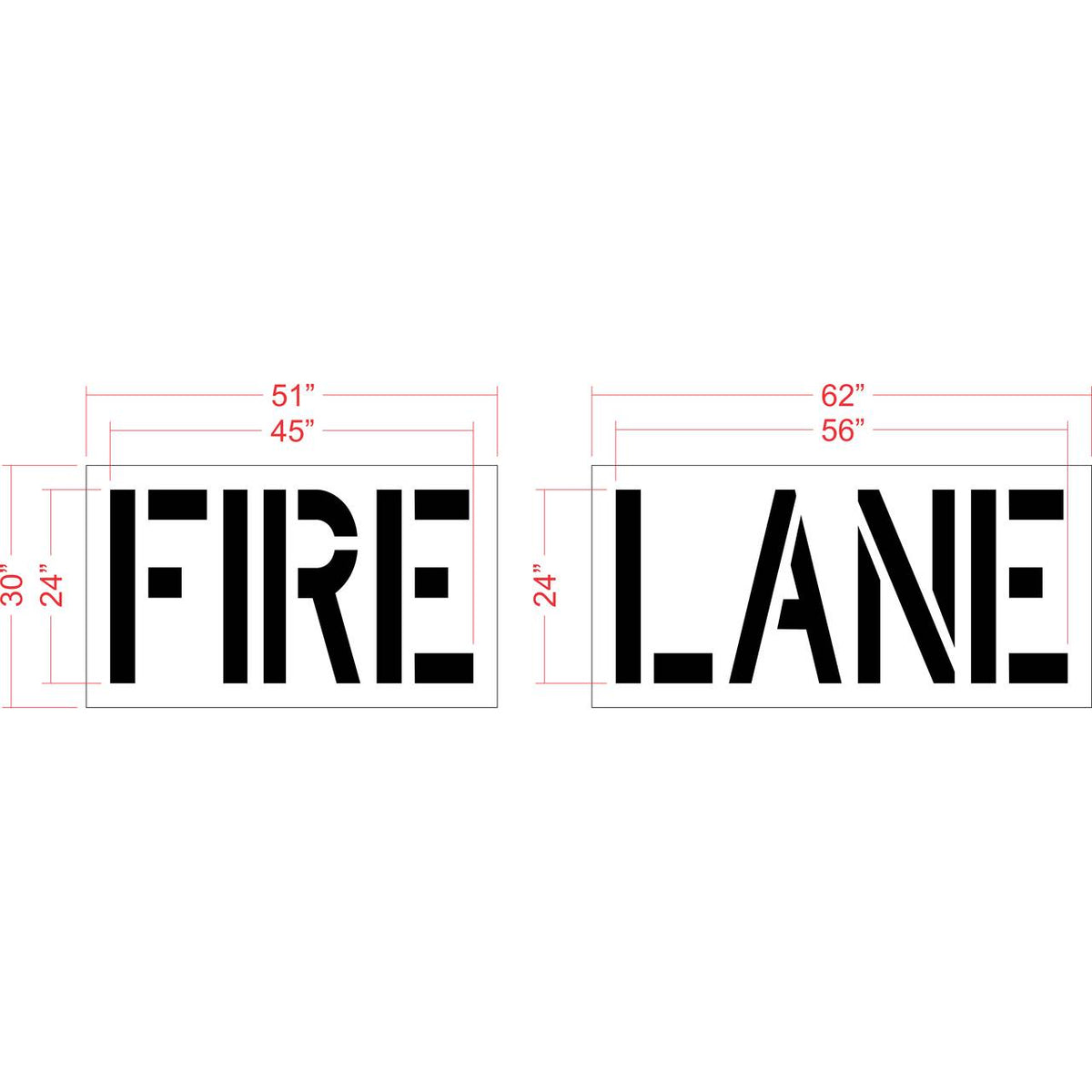 24 inch FIRE LANE pavement marking stencil for parking lot and commercial fire lane striping applications