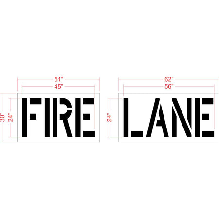 24 inch FIRE LANE pavement marking stencil for parking lot and commercial fire lane striping applications