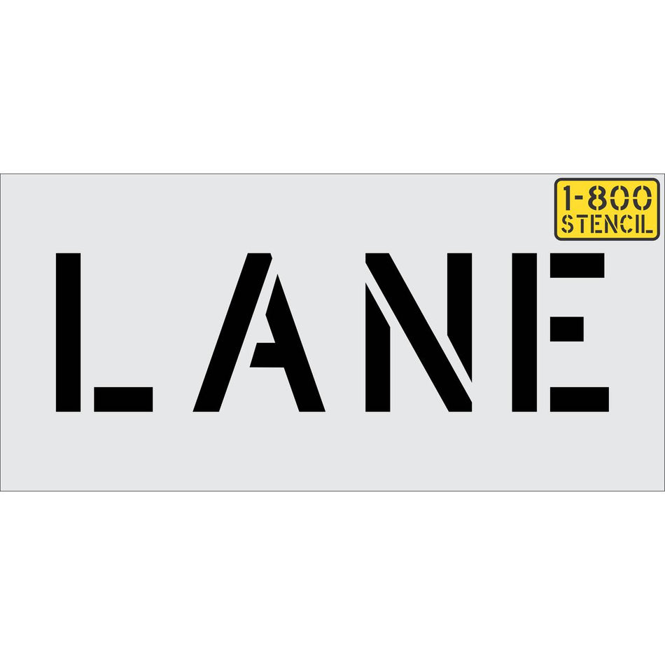 6 inch LANE stencil for roadway, parking lot, and curb pavement marking applications