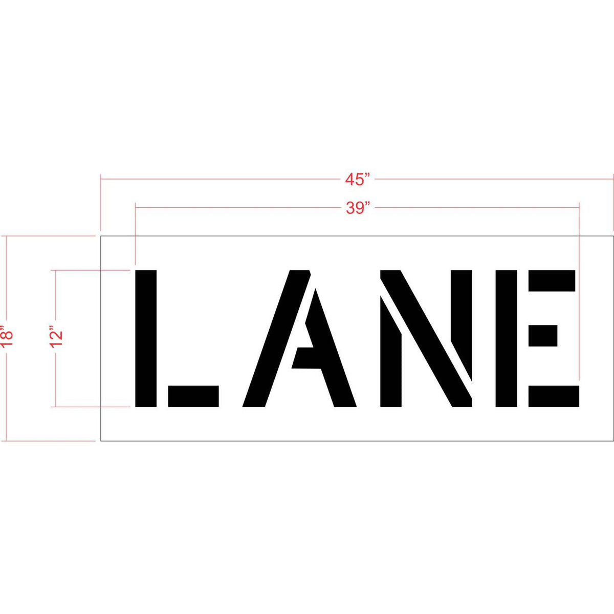 12 inch LANE stencil for roadway and parking lot pavement marking applications