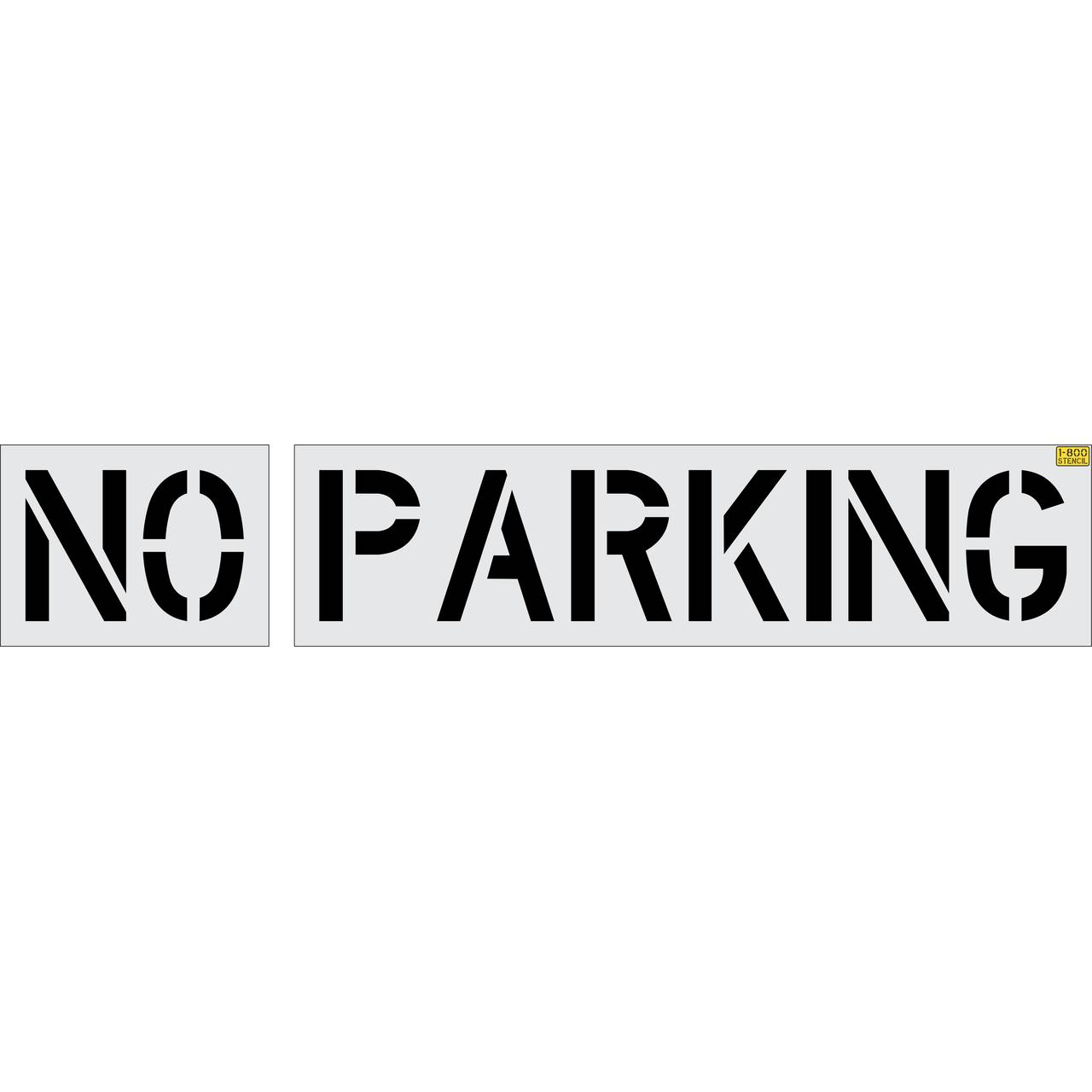 18 inch NO PARKING stencil for parking lot, curb, and municipal pavement marking applications