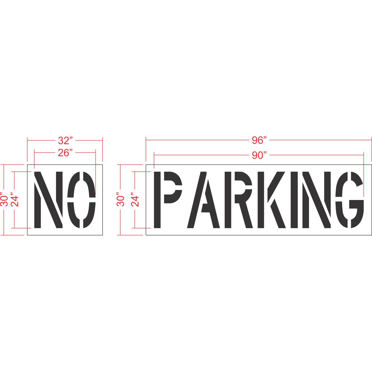 24 inch NO PARKING stencil for parking lot, curb, and municipal pavement marking applications