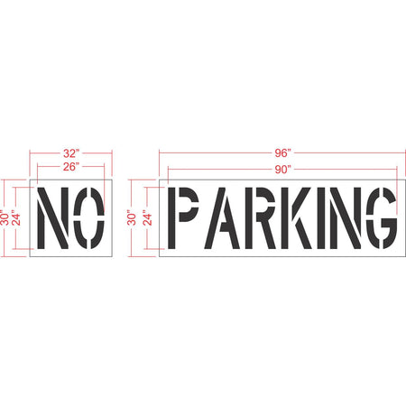 24 inch NO PARKING stencil for parking lot, curb, and municipal pavement marking applications