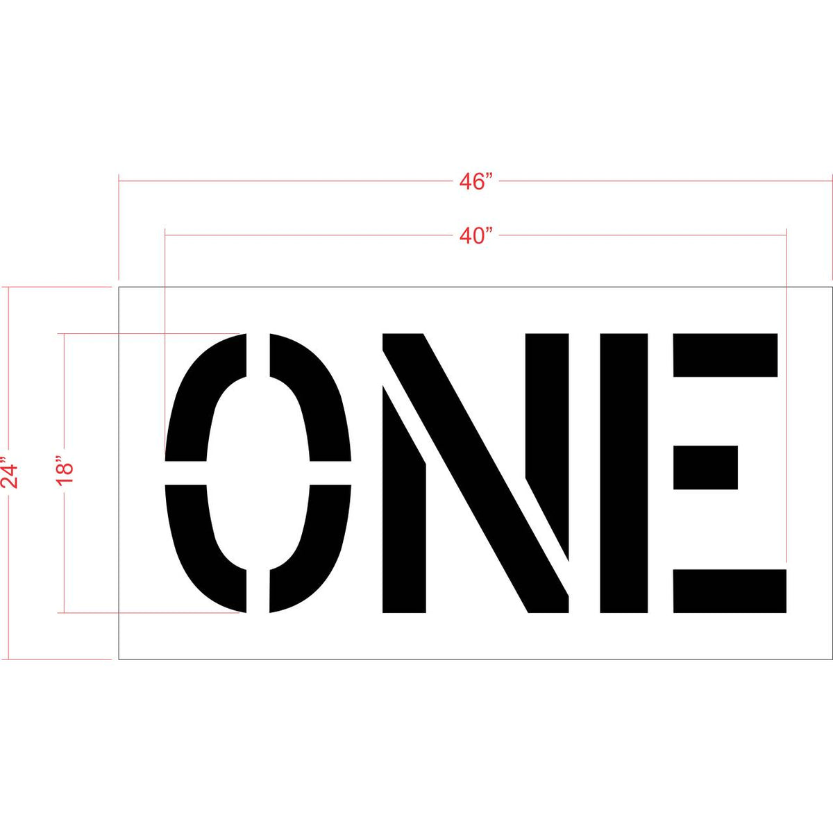 18 inch ONE stencil for directional roadway and parking lot pavement striping applications
