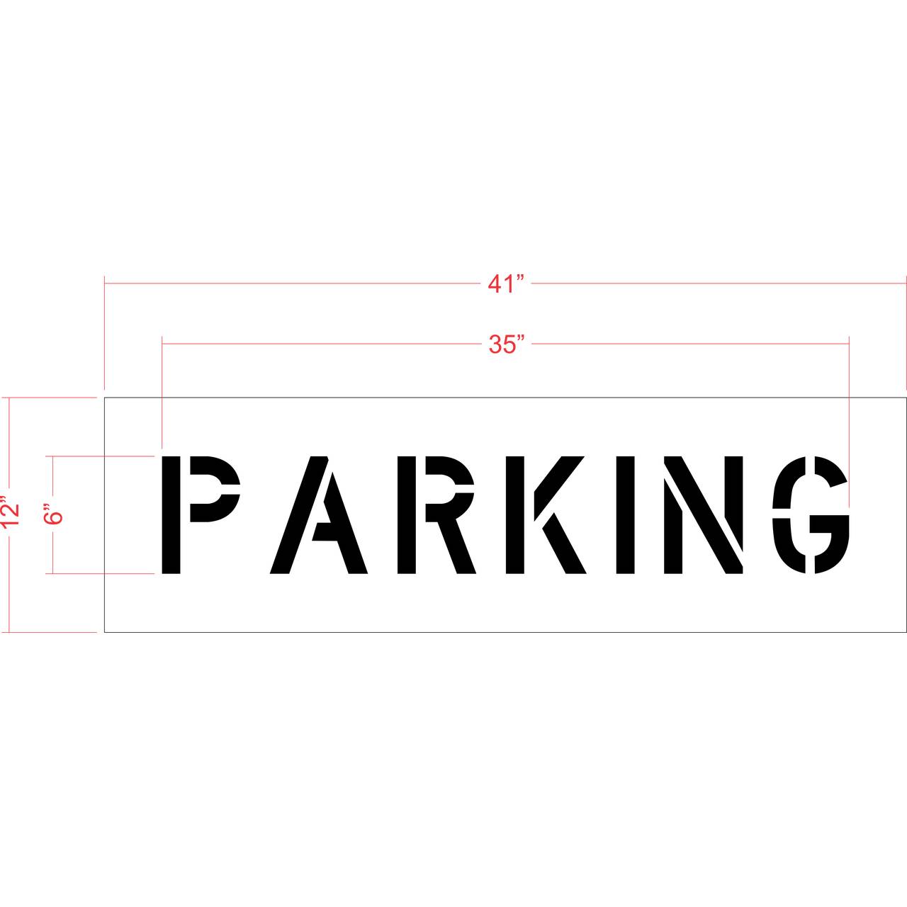 6 inch PARKING stencil for small-format parking lot and curb pavement striping applications