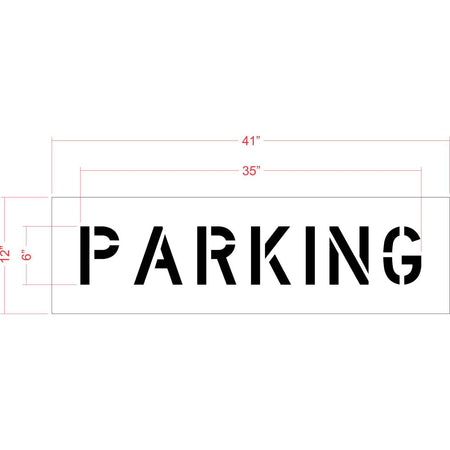 6 inch PARKING stencil for small-format parking lot and curb pavement striping applications
