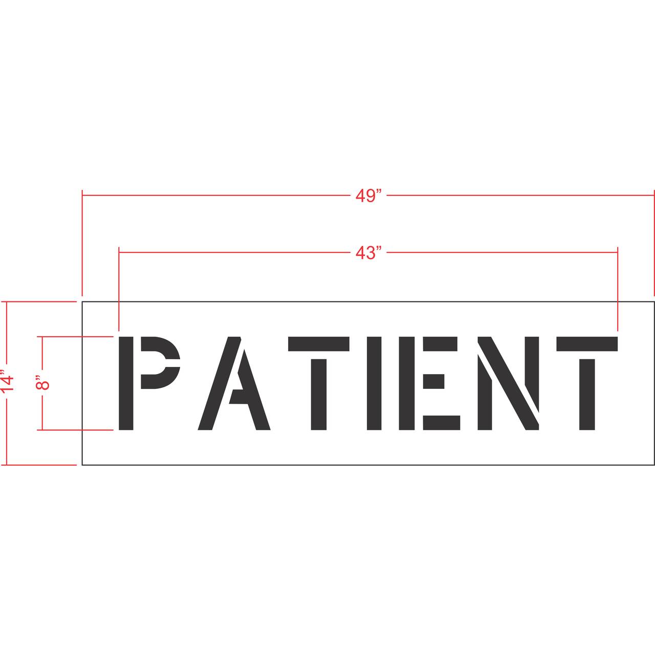 8 inch PATIENT stencil for hospital and medical facility parking lot pavement marking applications