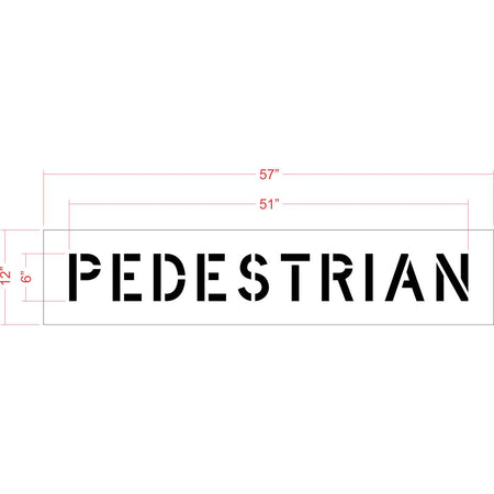 6 inch PEDESTRIAN stencil for small-format crosswalk and roadway pavement safety striping applications