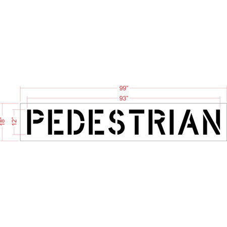 12 inch PEDESTRIAN stencil for crosswalk, roadway, and parking lot pavement safety striping applications