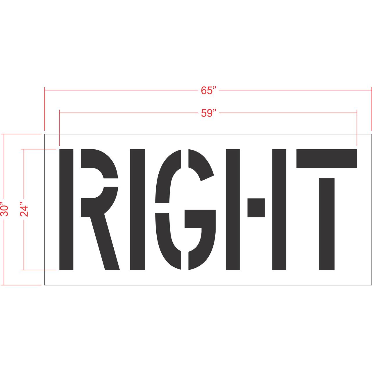 24 inch RIGHT stencil for directional parking lot and roadway pavement striping applications