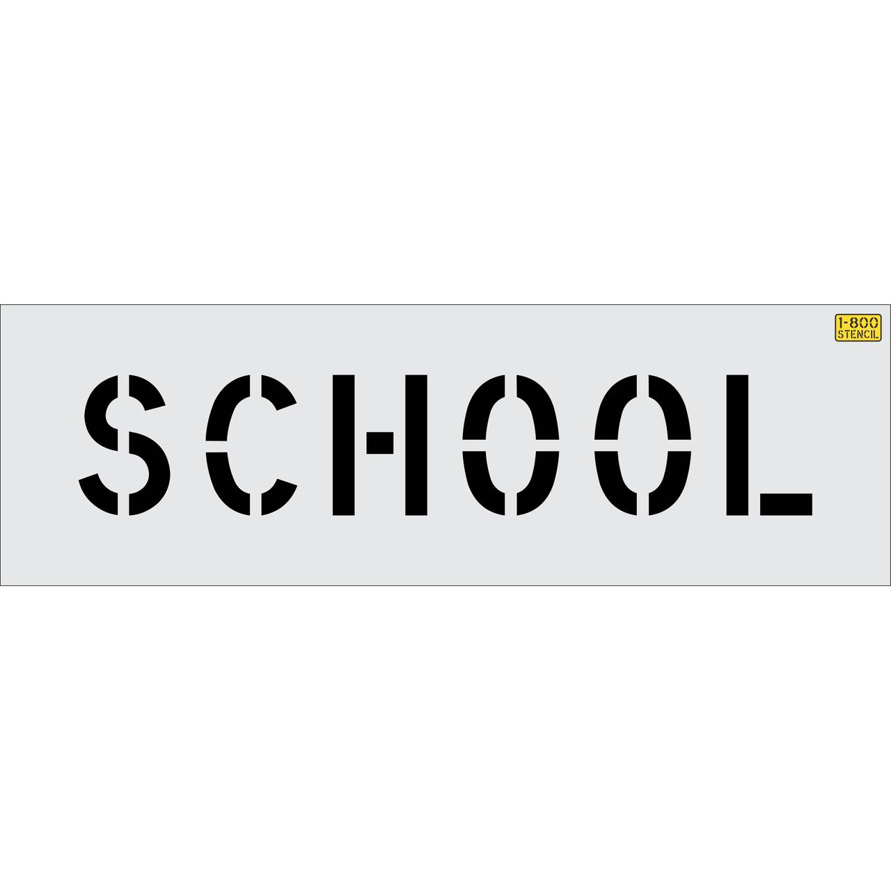 6 inch SCHOOL stencil for school zone, parking lot, and roadway pavement striping applications