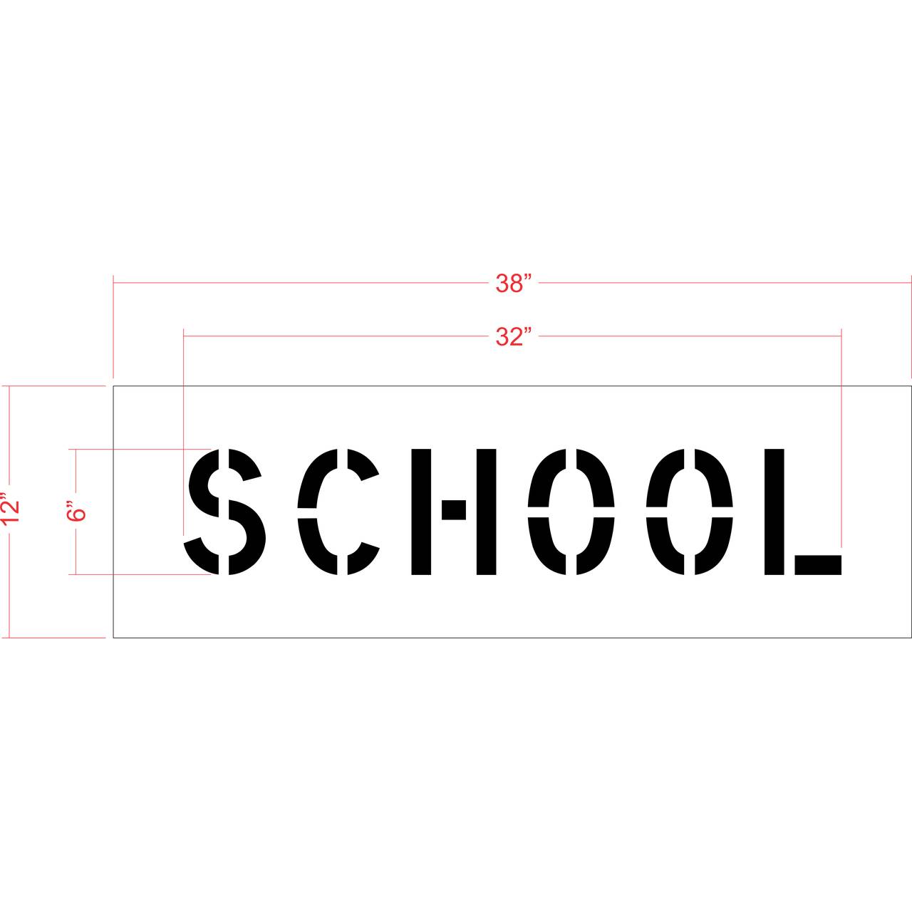 6 inch SCHOOL stencil for school zone, parking lot, and roadway pavement striping applications