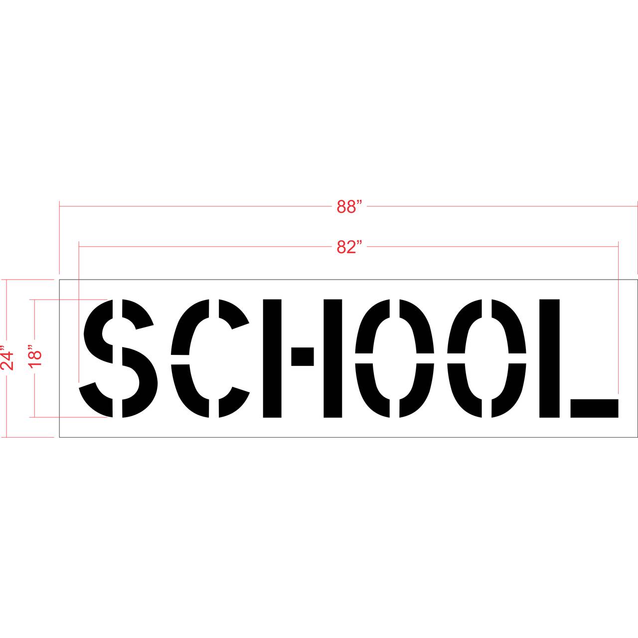 18 inch SCHOOL stencil for school zone and roadway pavement marking applications