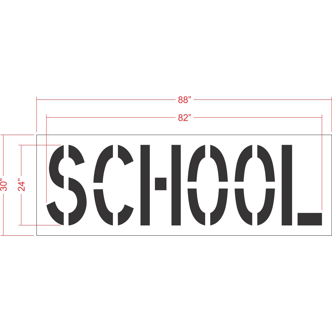 24 inch SCHOOL stencil for school zone and roadway pavement marking applications