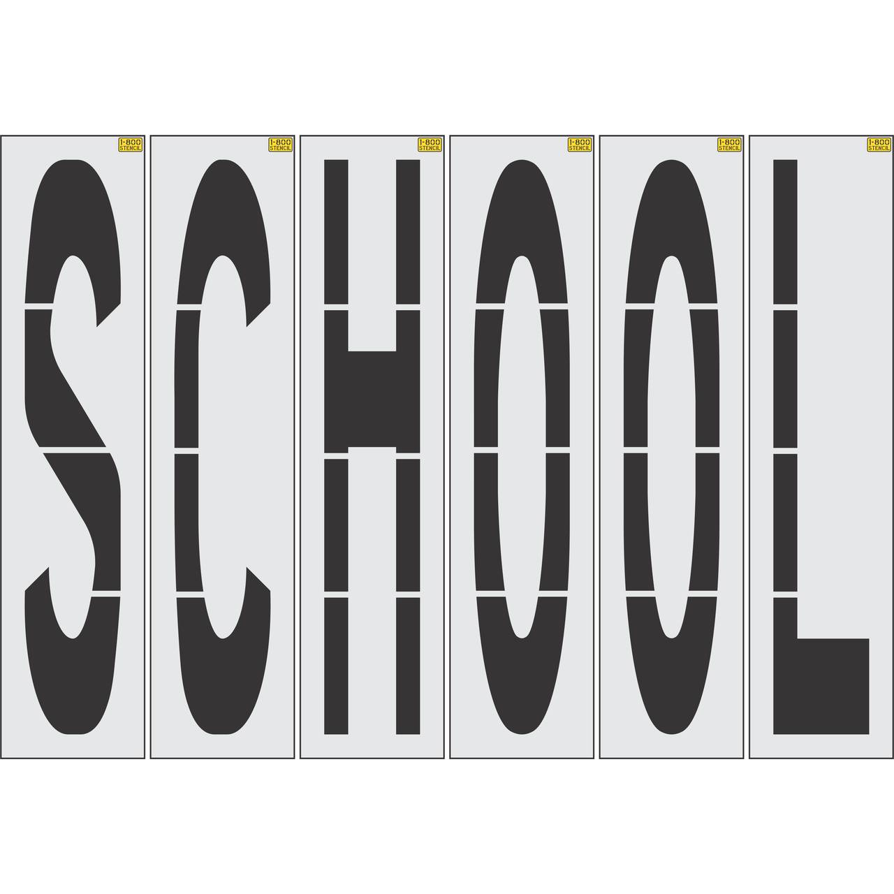 96 inch SCHOOL stencil for roadway and school zone pavement marking applications