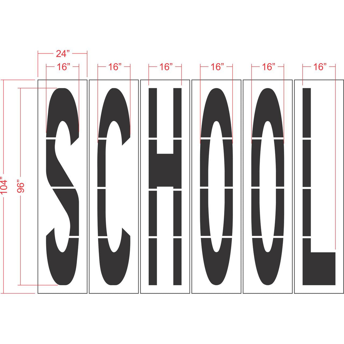 96 inch SCHOOL stencil for roadway and school zone pavement marking applications
