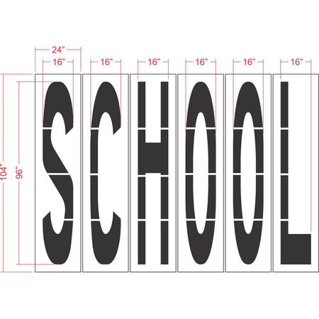 96 inch SCHOOL stencil for roadway and school zone pavement marking applications