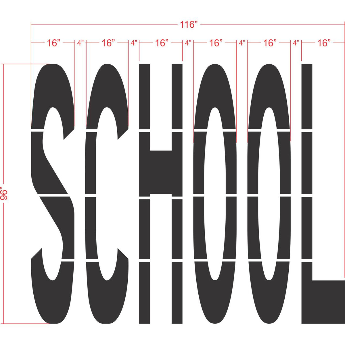 96 inch SCHOOL stencil for roadway and school zone pavement marking applications