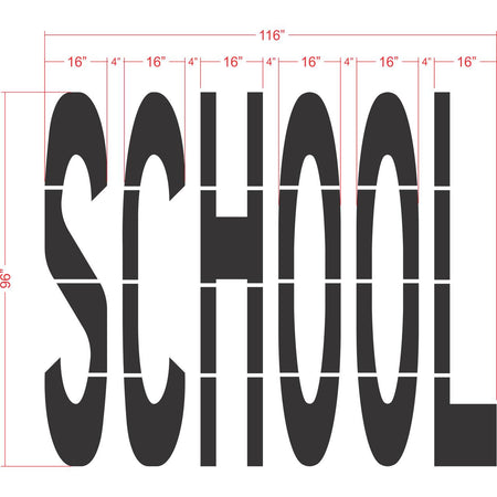 96 inch SCHOOL stencil for roadway and school zone pavement marking applications