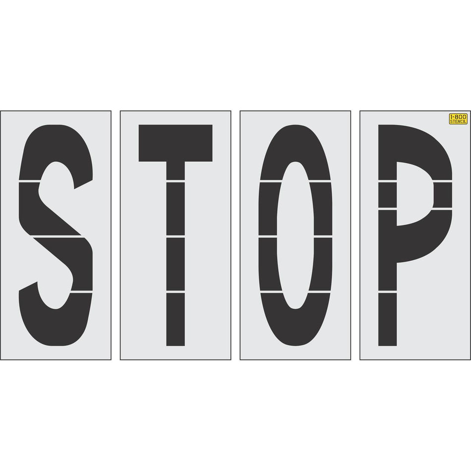 48 inch STOP stencil for roadway and parking lot pavement marking use