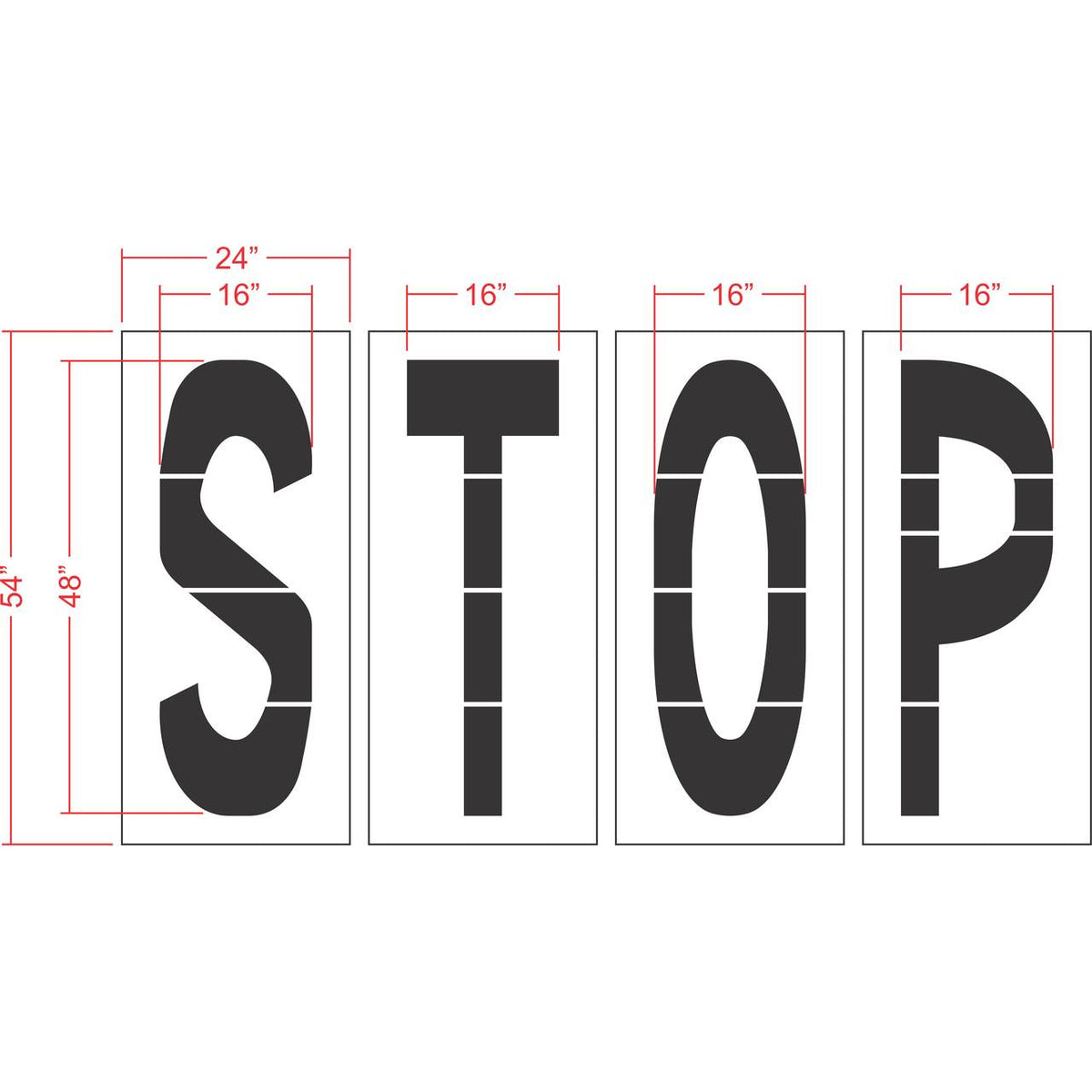 48 inch STOP stencil for roadway and parking lot pavement marking use