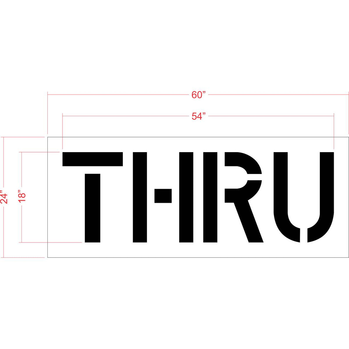 18 inch THRU stencil for drive-thru and parking lot directional pavement striping applications