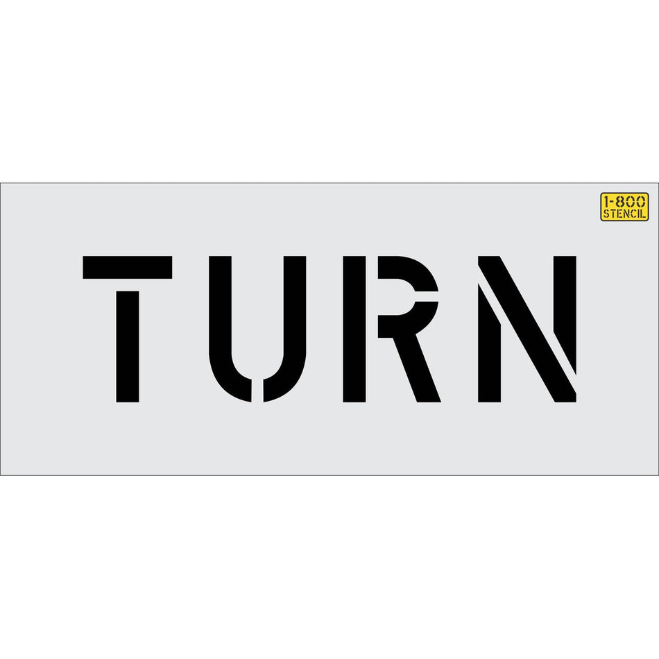 6 inch TURN stencil for small-format roadway and parking lot directional pavement striping applications