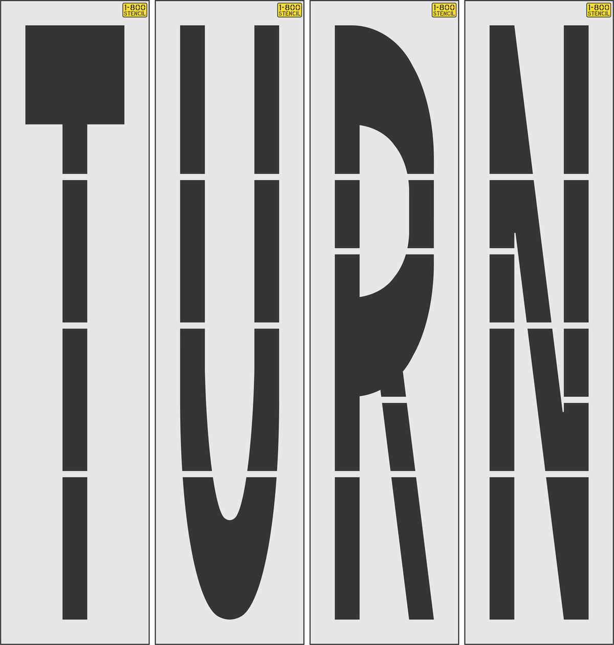 96 inch TURN stencil for large-format roadway and parking lot directional pavement striping applications