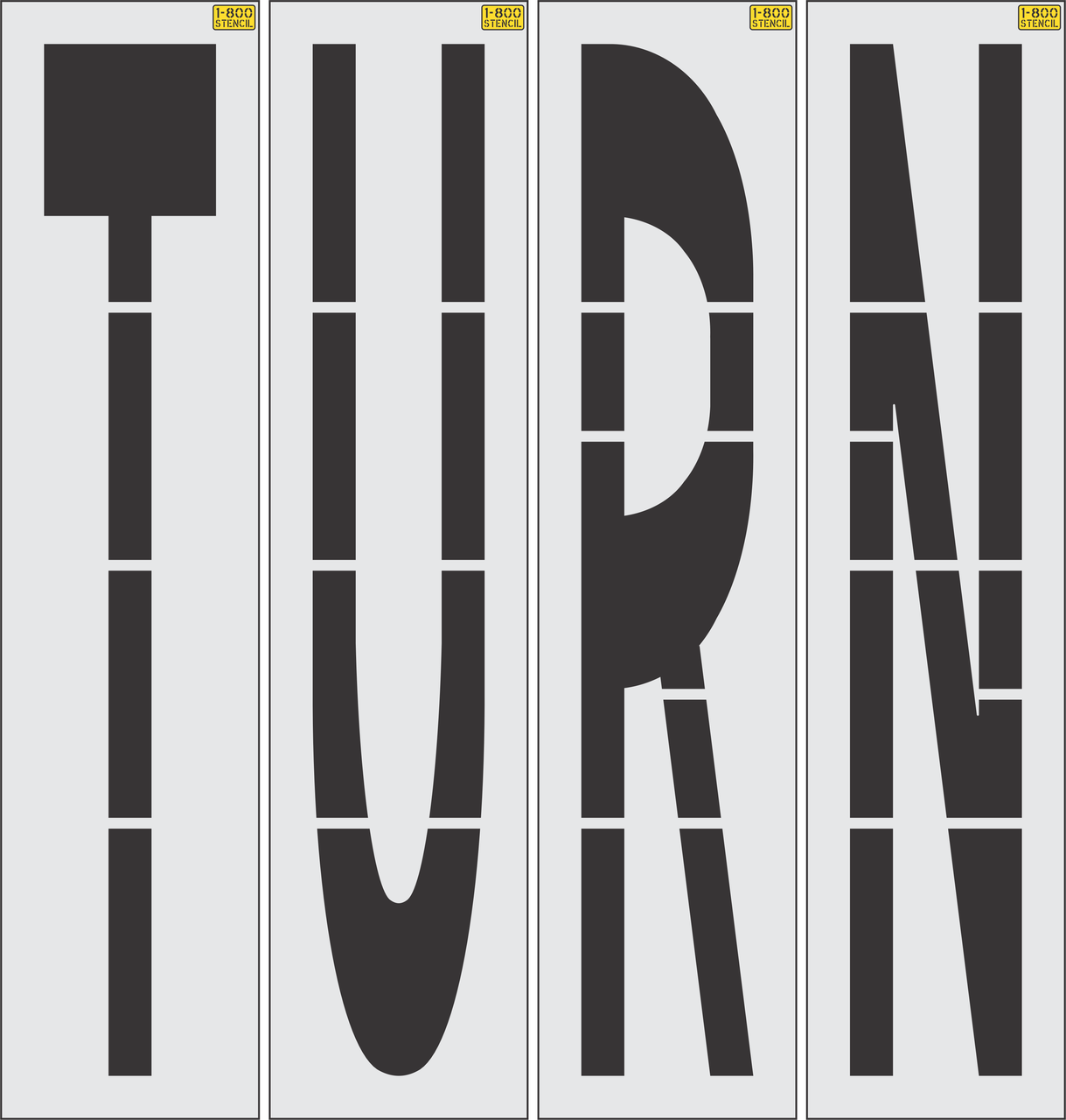 96 inch TURN stencil for large-format roadway and parking lot directional pavement striping applications