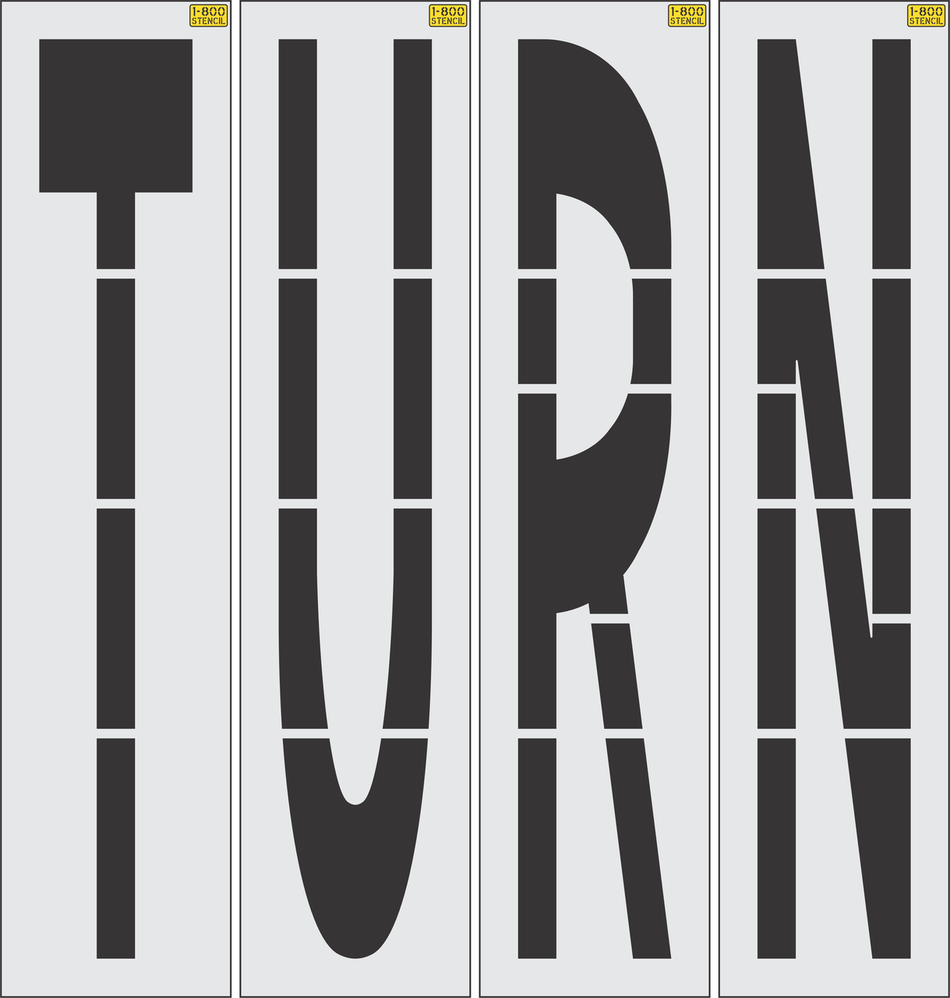 96 inch TURN stencil for large-format roadway and parking lot directional pavement striping applications