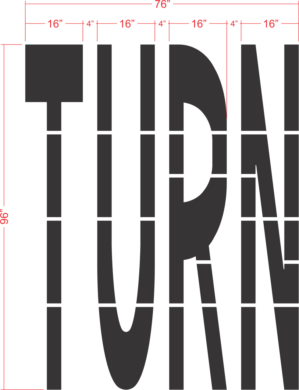 96 inch TURN stencil for large-format roadway and parking lot directional pavement striping applications