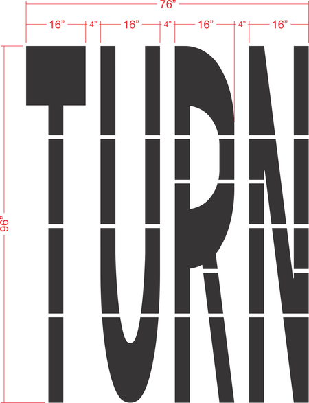 96 inch TURN stencil for large-format roadway and parking lot directional pavement striping applications